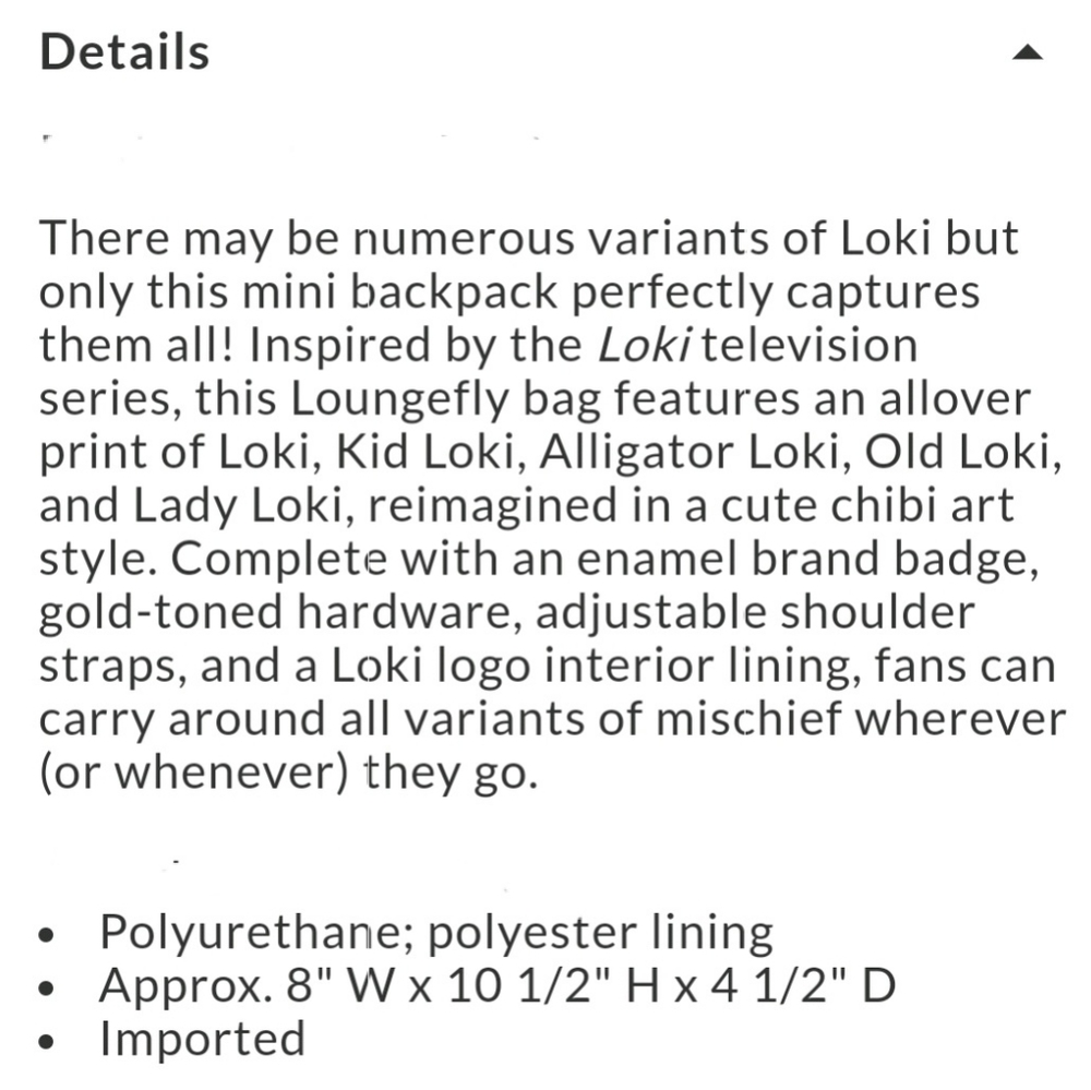 Loungefly Loki mini backpack - Picture 5 of 13